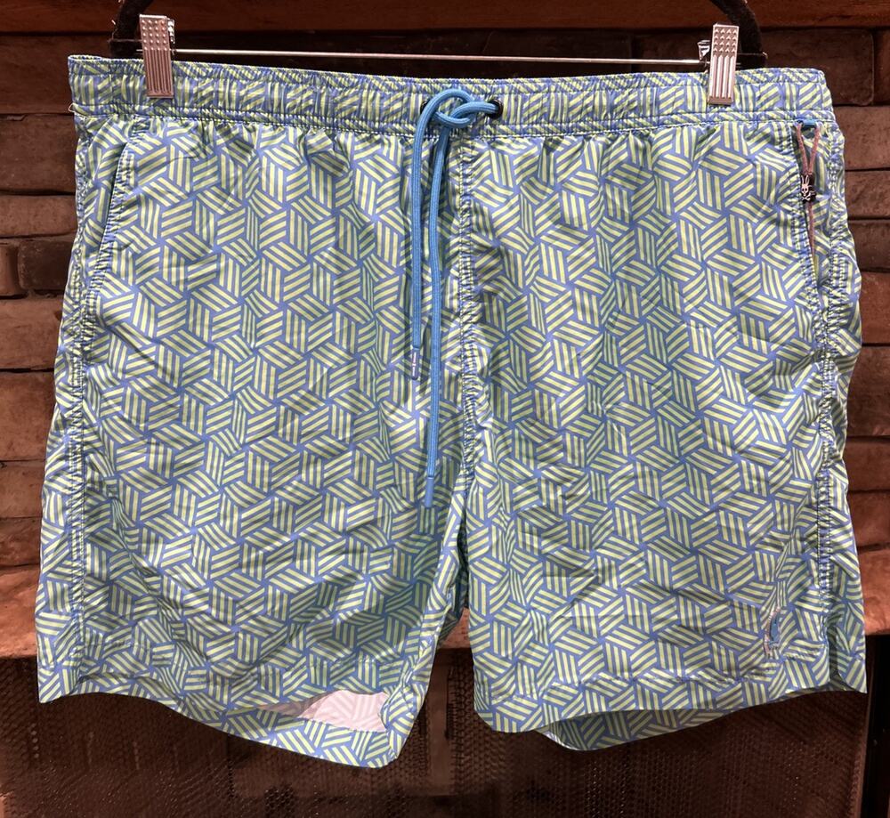 Men’s PSYCHO BUNNY Blue/Green Swim Trunks (liner) NWOT Size XXXL *B5